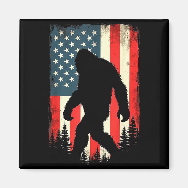 Bigfoot usa flag patriotisk fjärde juli magnet (Framsidan)