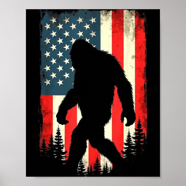 Bigfoot usa flag patriotisk fjärde juli poster (Framsidan)