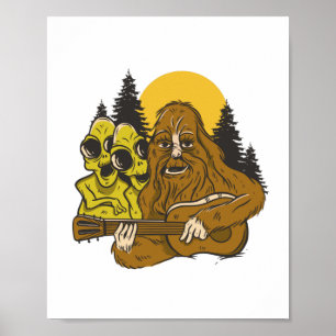 Bigfoot Utomjordingars Guitar Camping Sasquatch Fu Poster