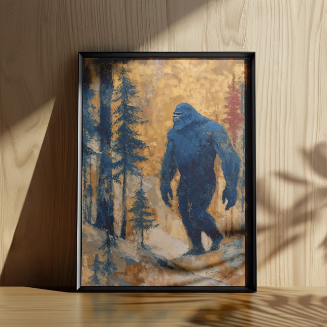 Bigfoot Väggkonst Affisch Tryck Målning Estetisk (AI-assisted painterly Bigfoot illustration with authentic textures, meticulously edited.)