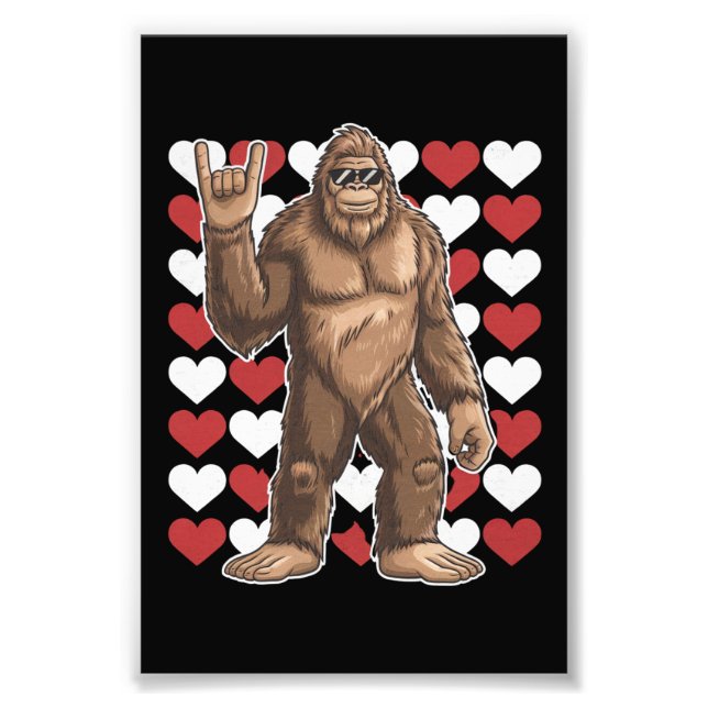 Bigfoot Valentines day Funny Hearts Sasquatch Kärl Fototryck (Framsidan)