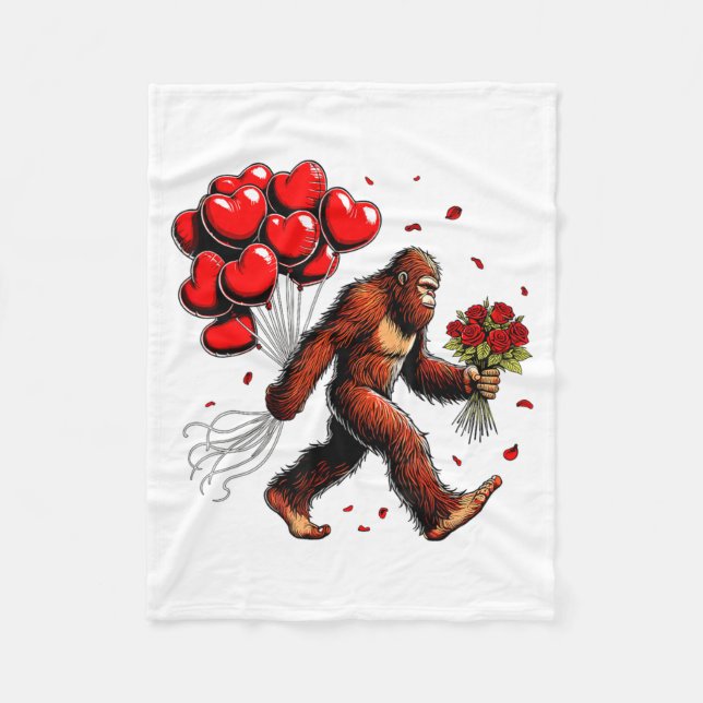 Bigfoot Valentines Day Funny Sasquatch Hearts Love Fleecefilt (Framsidan)