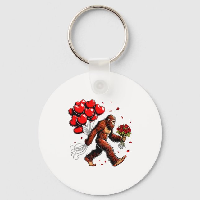Bigfoot Valentines Day Funny Sasquatch Hearts Love Nyckelring (Framsida)