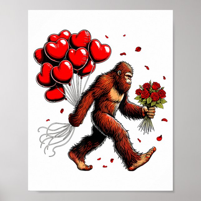 Bigfoot Valentines Day Funny Sasquatch Hearts Love Poster (Framsidan)