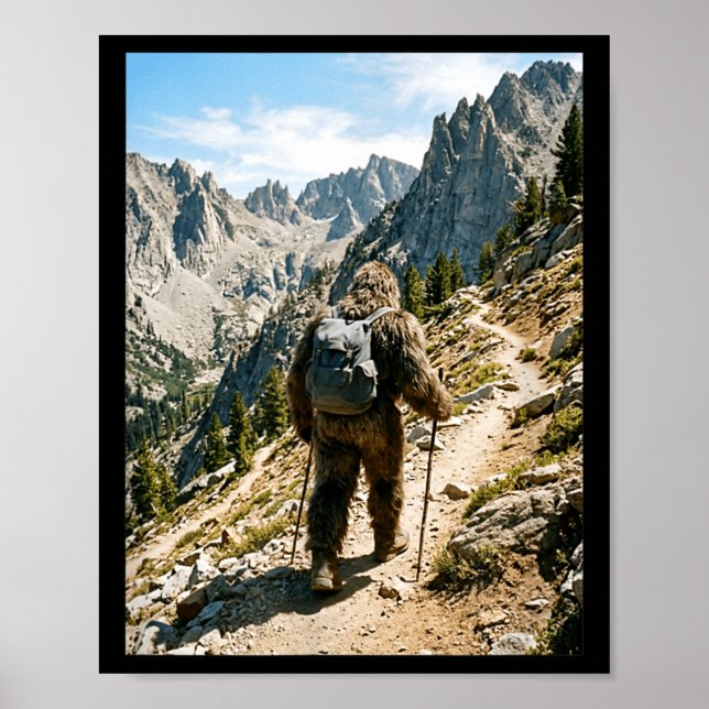 Bigfoot vandring rolig sasquatch backpacking poster (Framsidan)