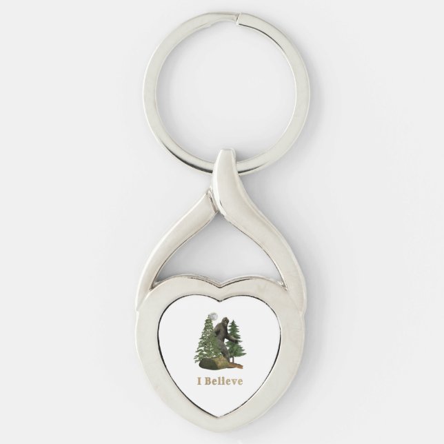 Bigfoot-varor Twisted Heart Silverfärgad Nyckelring (Framsidan)