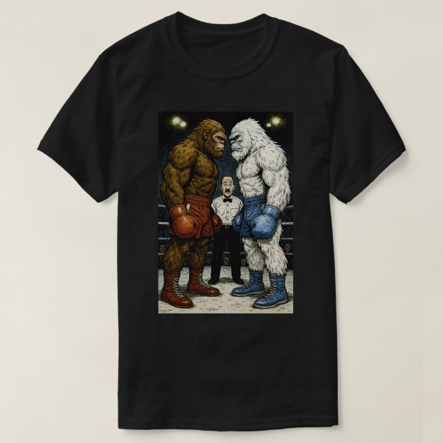 Bigfoot Vs Yeti, boxningsmatch, A.I tecknad art T Shirt (Design framsida)