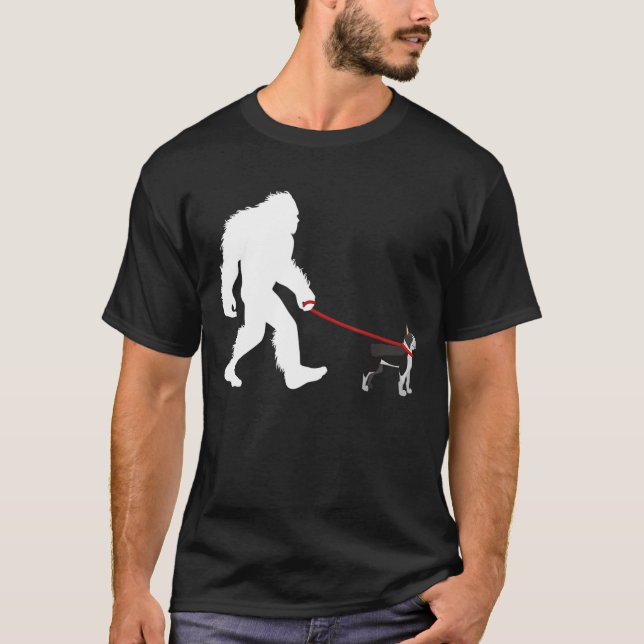 Bigfoot Walking Boston Terrier T Shirt (Framsida)
