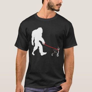 Bigfoot Walking Boston Terrier T Shirt