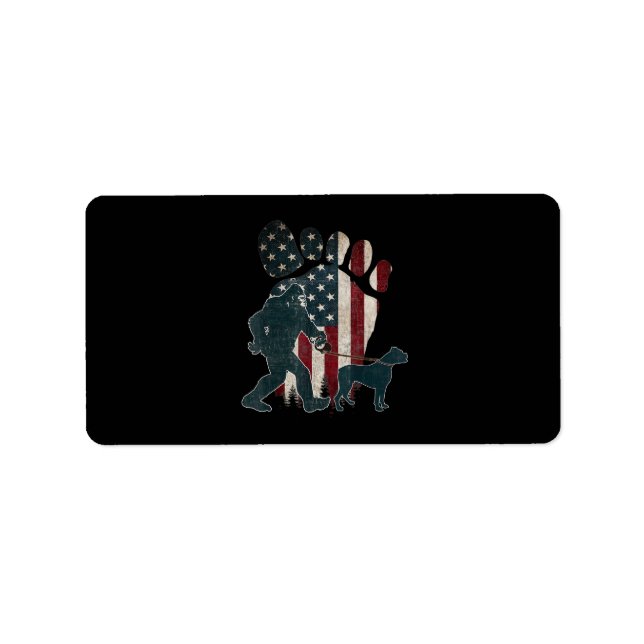 Bigfoot Walking Boxer Silhouette American USA flag Adressetikett (Framsidan)