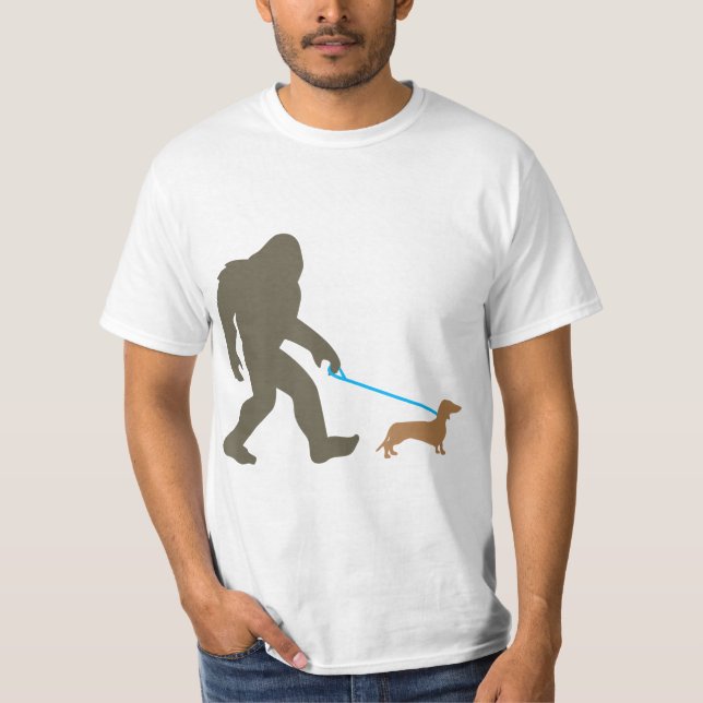 Bigfoot Walking Dachshund Sasquatch Doxie Hund Gif T Shirt (Framsida)