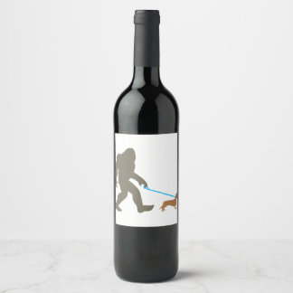 Bigfoot Walking Dachshund Sasquatch Doxie Hund Gif Vinflaska Etikett