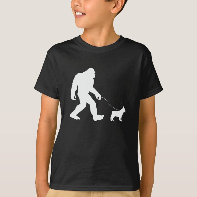 Bigfoot Walking Fransk Bulldog T Shirt (Framsida)