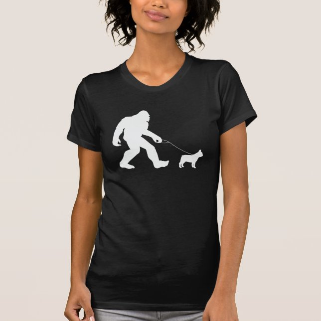 Bigfoot Walking Fransk Bulldog T Shirt (Framsida)
