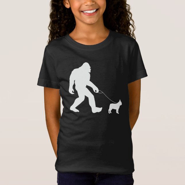 Bigfoot Walking Fransk Bulldog T Shirt (Framsida)