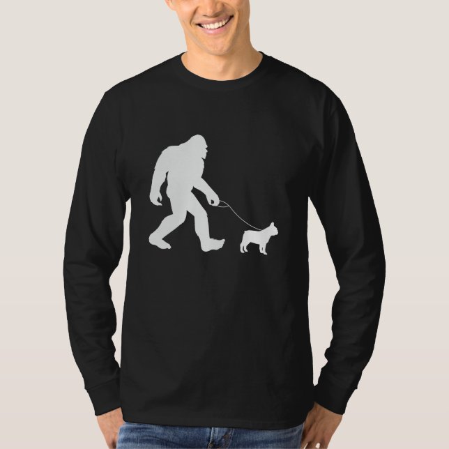 Bigfoot Walking Fransk Bulldog T Shirt (Framsida)