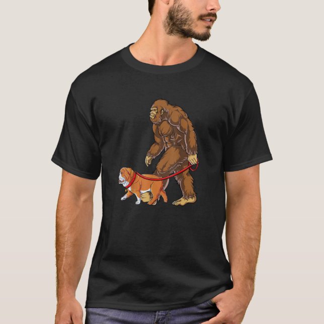 Bigfoot Walking Fransk Bulldog T Shirt (Framsida)