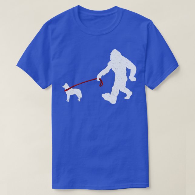 Bigfoot Walking with Siberian husky Hund Funny Big T Shirt (Design framsida)