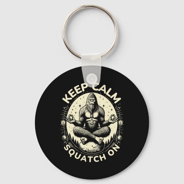 Bigfoot Yoga Pose Rolig Sasquatch Keep Calm Squatc Nyckelring (Framsida)