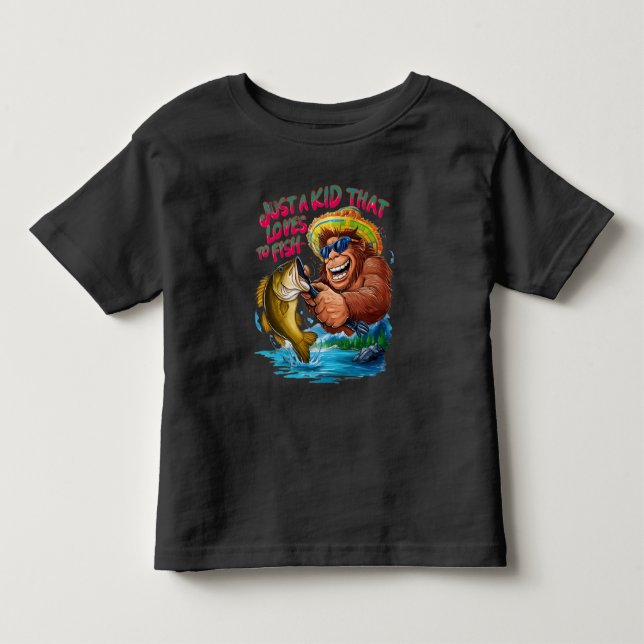 Bigfoots är bara ett barn som kärlek fiskar. t shirt (Framsida)