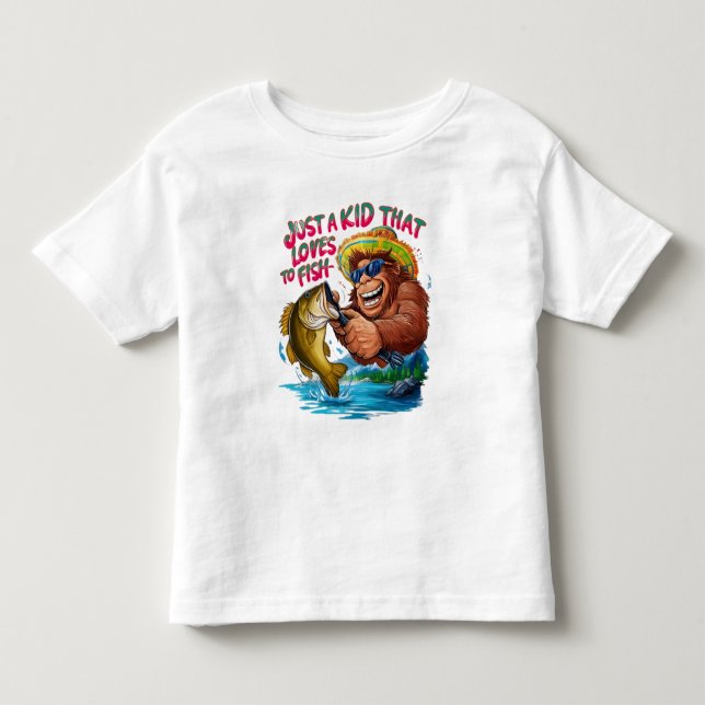 Bigfoots är bara ett barn som kärlek fiskar. t shirt (Framsida)