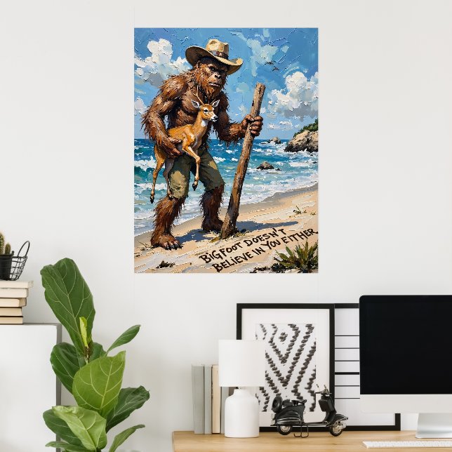Bigfoot's Beach Haul: A Hjort och a Stick Poster (Hemmakontoret)
