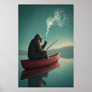 Bigfoot's Serene Fishing Retreat: Mystical Sjö Poster