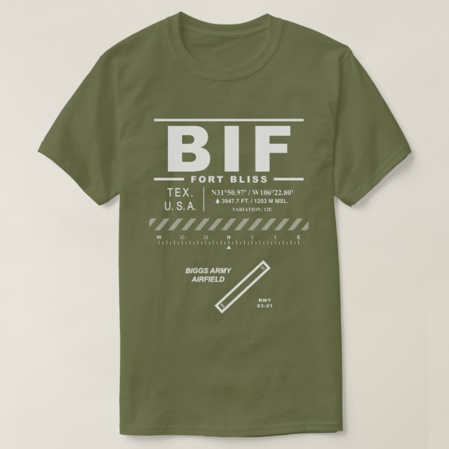 Biggs Army Airfield Fort Bliss BIF T-Shirt (Design framsida)