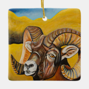 Bighorn får julgransprydnad keramik