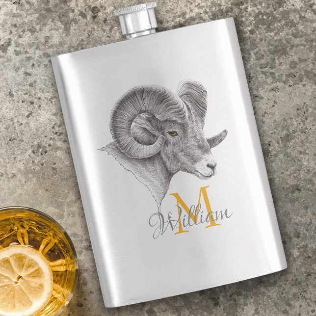 Bighorn Ram Animal Art Aries Zodiac-tecken Monogra Fickplunta (Skapare uppladdad)