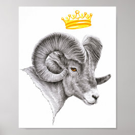 Bighorn Ram med Krona Aries Zodiac Animal art Poster