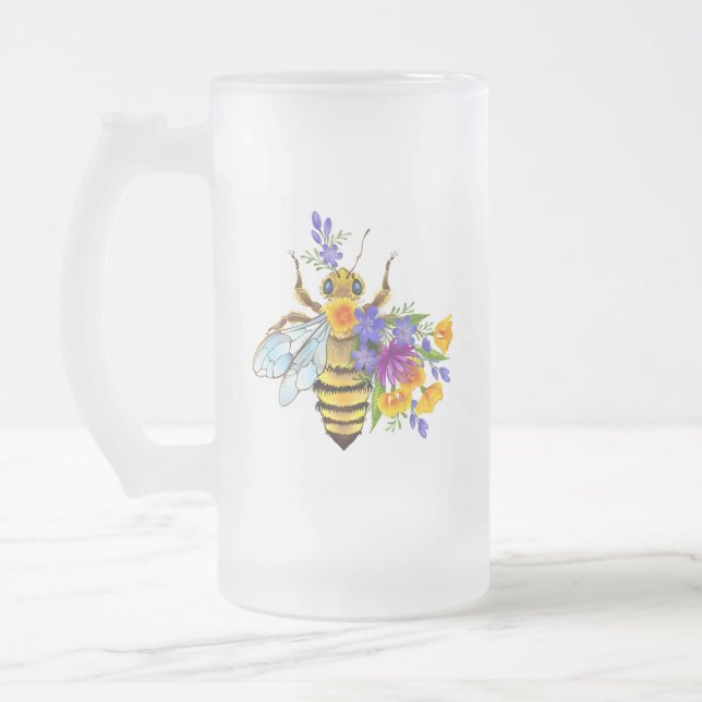Bihonungsblomma med vilda växter frostat ölglas (Vänster)