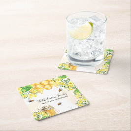 Bihonungscomb gult blommigt Familj namn Underlägg Papper Kvadrat