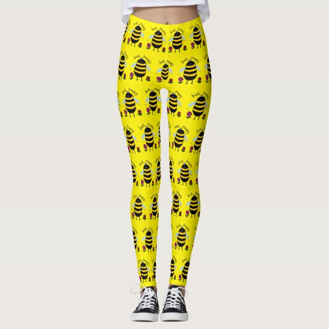 Bihösa Var Glad Tecknad Film Leggings (Framsida)