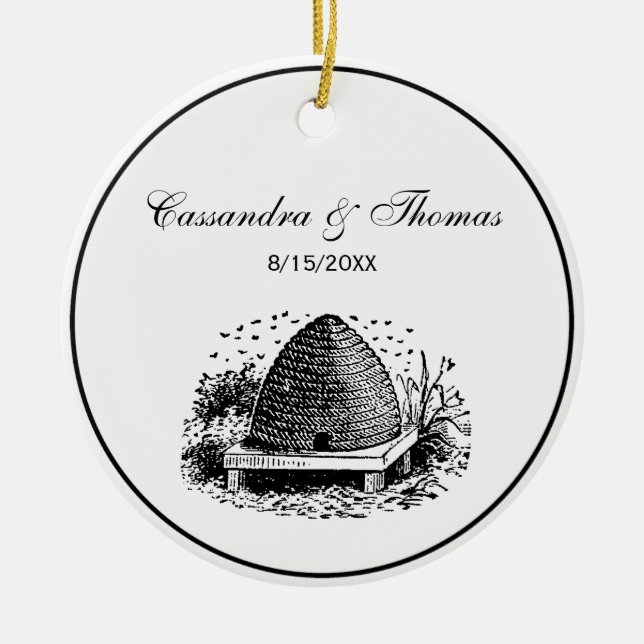 Bihus och bin #1 Heraldisk vintage Julgransprydnad Keramik (Framsidan)