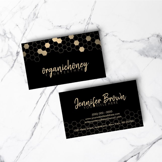 Bihushållsfarm Apiary Gold Visitkort (Honeycomb bee farm Apiary Gold Business Card)