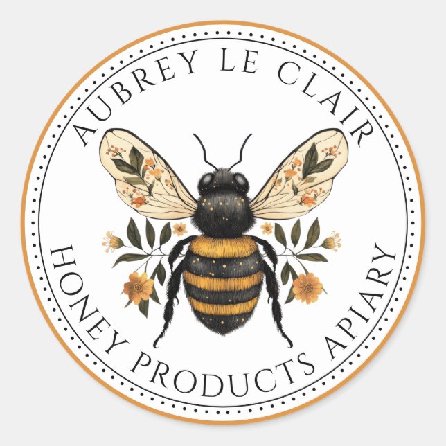 Bihushingsblomhonung Apiary Runt Klistermärke (Framsida)