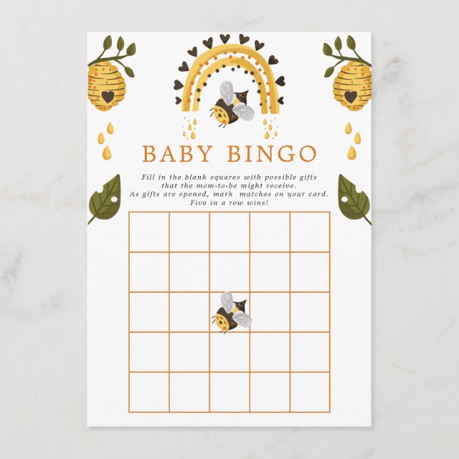 Bihustom Bumblebee Baby Shower Bingo Spel Tilläggskort (Framsida)