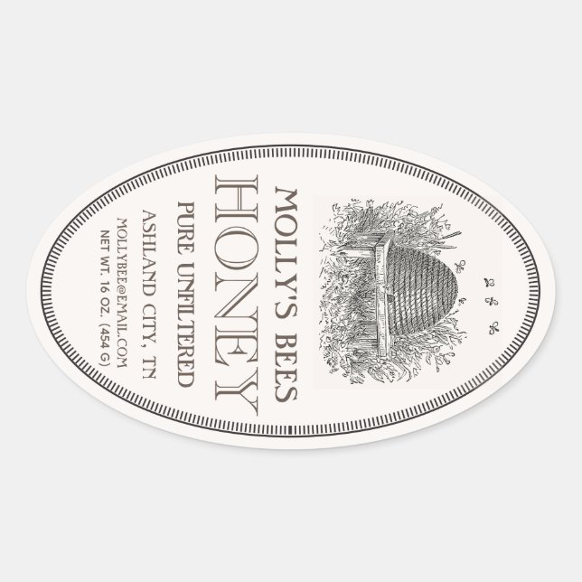 Bihustom Oval Skepp Med Ram Vit Etikett (Framsida)