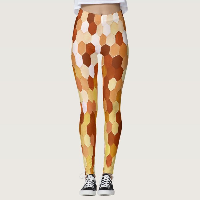 Bikakemönster i kryddad mjöd och honungsfärger. leggings (Framsida)