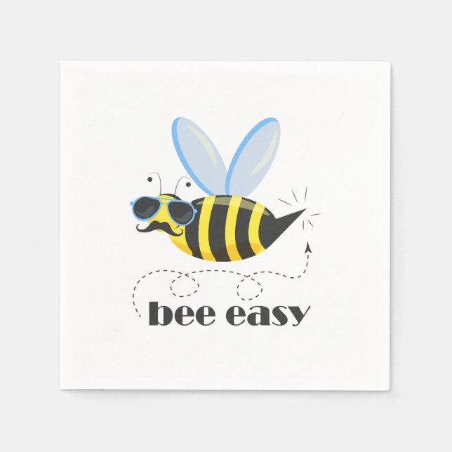 Bikarakter med mustasch solglasögon Bee Easy Pappersservett (Framsidan)