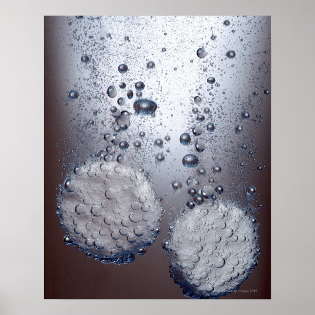 Bikarbonat i soda-tabletter i vatten poster (Framsidan)