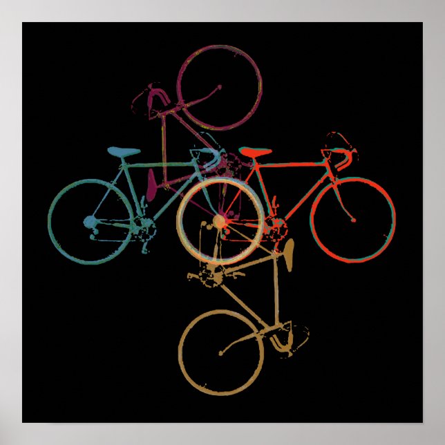 Bike-art / colorful_bikes på svart poster (Framsidan)