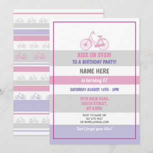 Bike Birthday Bicycle Ride Party Rosa Girls Inbjudningar