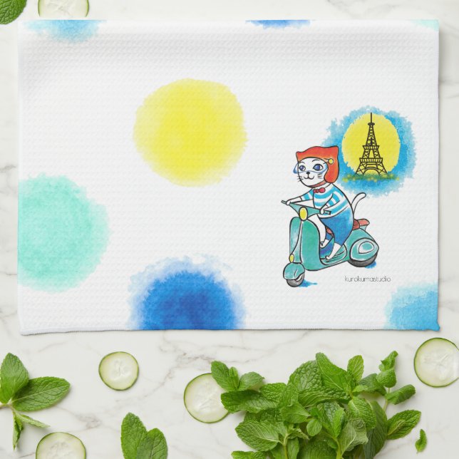 Bike Cat i Paris Kitchen Towel Kökshandduk (Vikta)