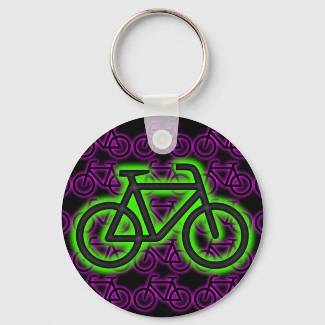 Bike, Cycle, Neon, Grönt, Rosa, Lila Nyckelring (Framsida)