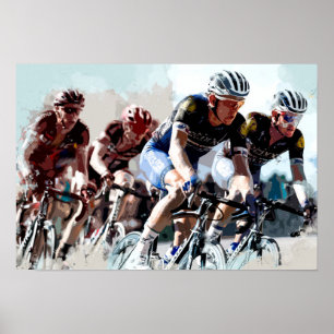 Bike Cyclists Battling for Position Poster