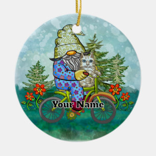 Bike gnome julgransprydnad keramik