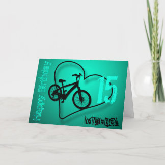 Bike Heart 15:e födelsedagen personlig Hälsning C Kort