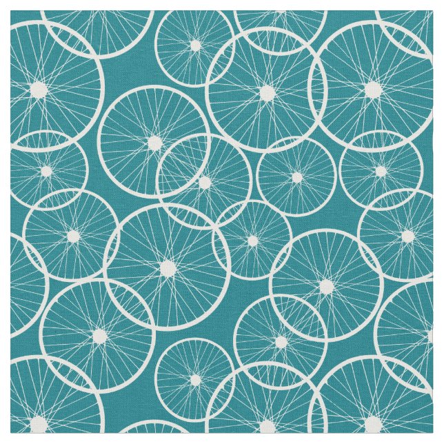 Bike Hjul Blue och White Mönster Tyg (Närbild)